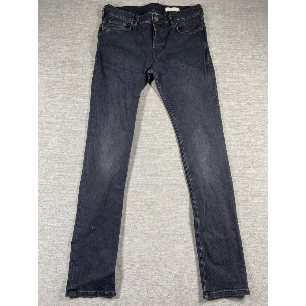 AllSaints Cigarette Skinny Jeans Mens 31 Charcoal Black Faded Slim Fit Grunge